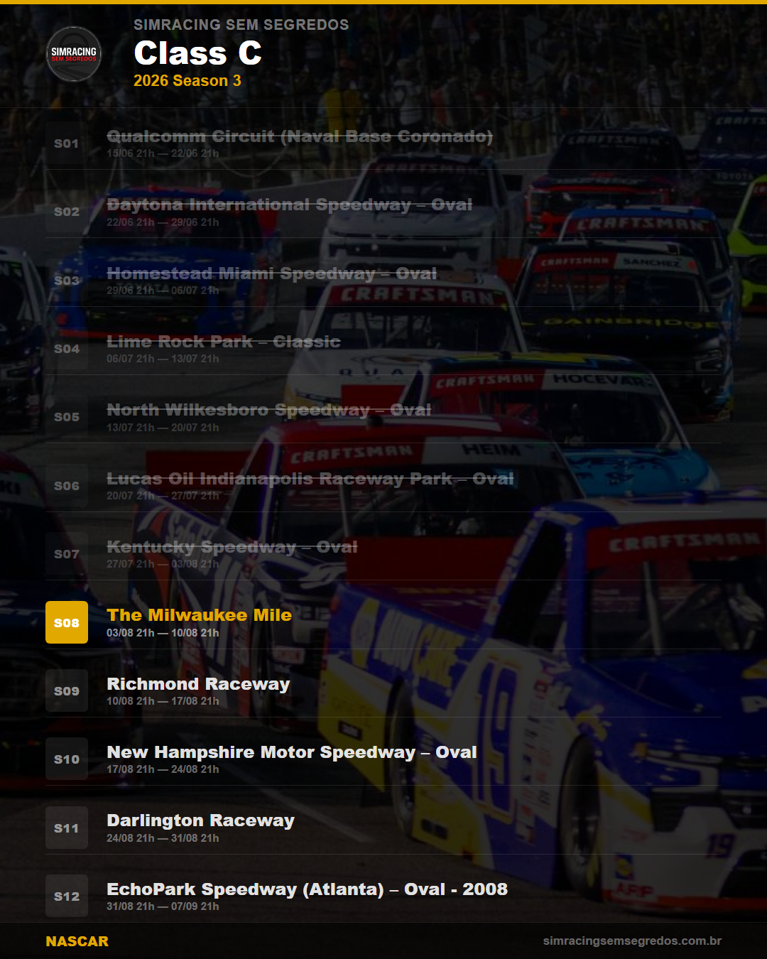 Calendario NASCAR — 2026 Season 3