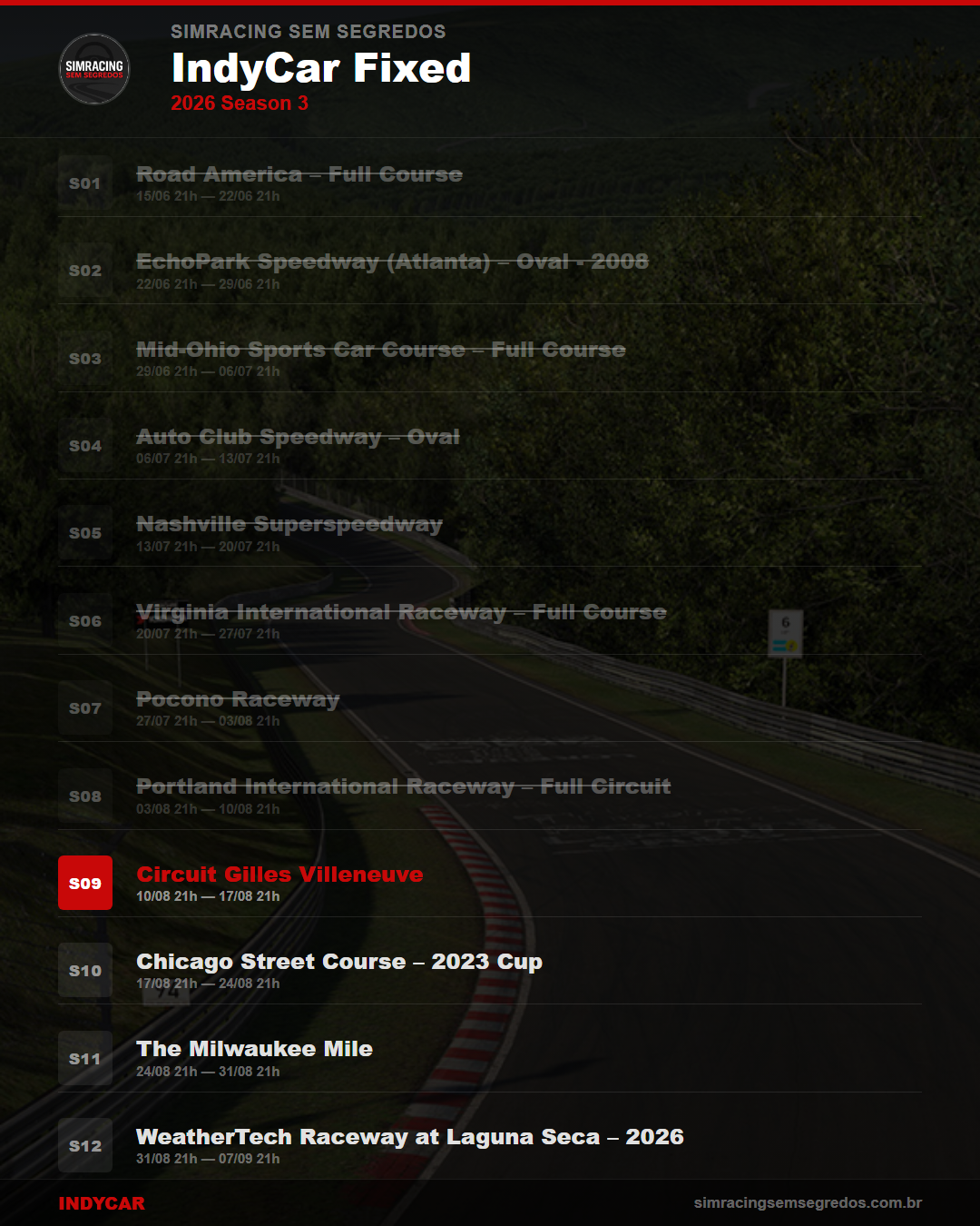 Calendario IndyCar — 2026 Season 3