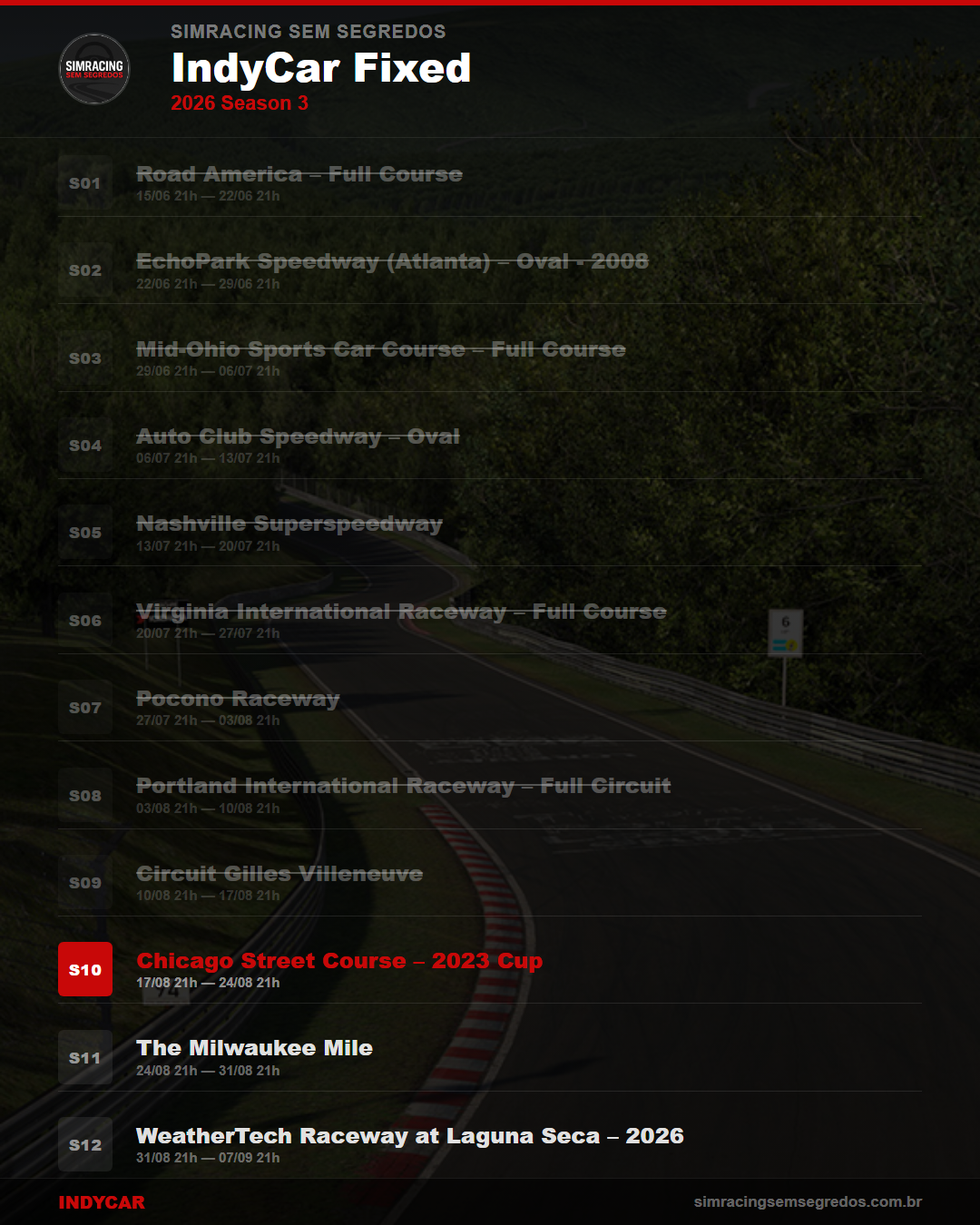 Calendario IndyCar — 2026 Season 3