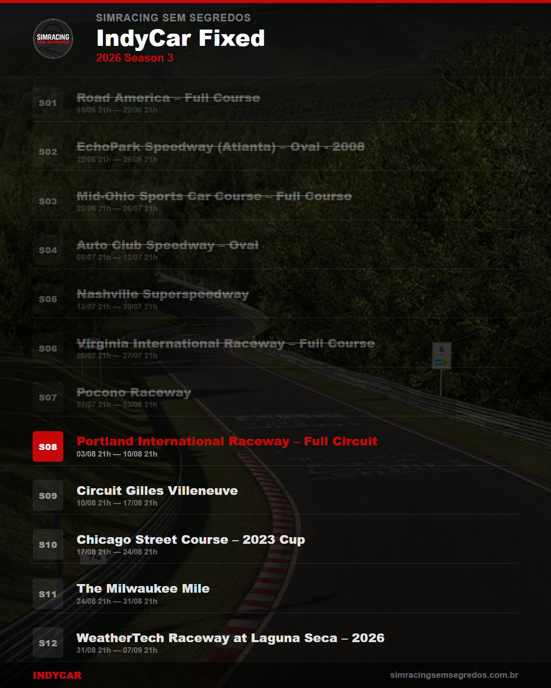 Calendario IndyCar — 2026 Season 3