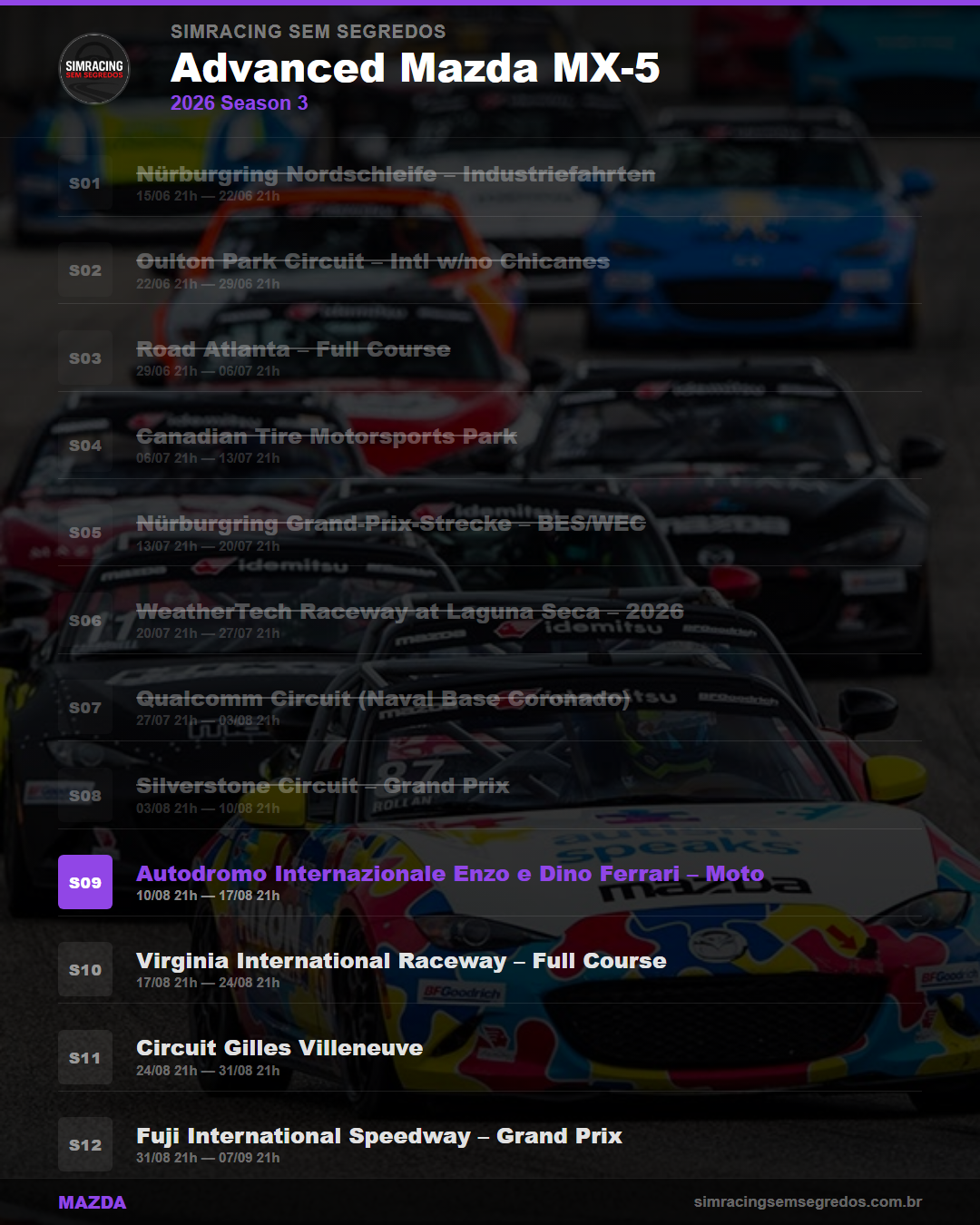 Calendario Mazda — 2026 Season 3