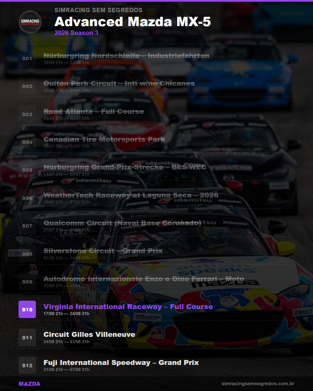Calendario Mazda — 2026 Season 3