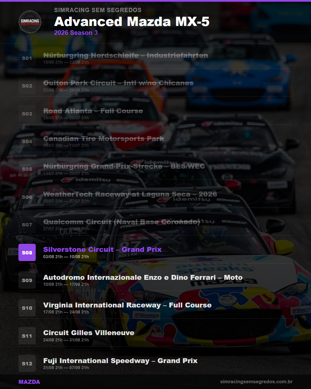 Calendario Mazda — 2026 Season 3