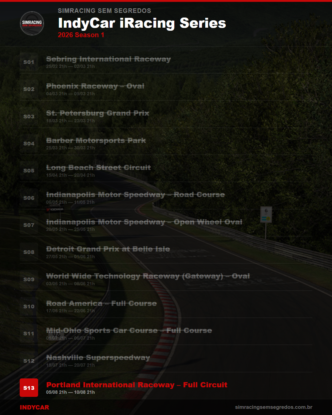 Calendario IndyCar — 2026 Season 3