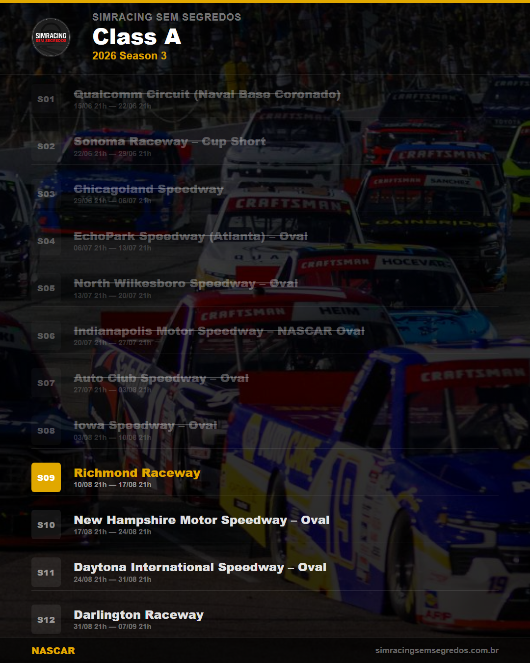 Calendario NASCAR — 2026 Season 3