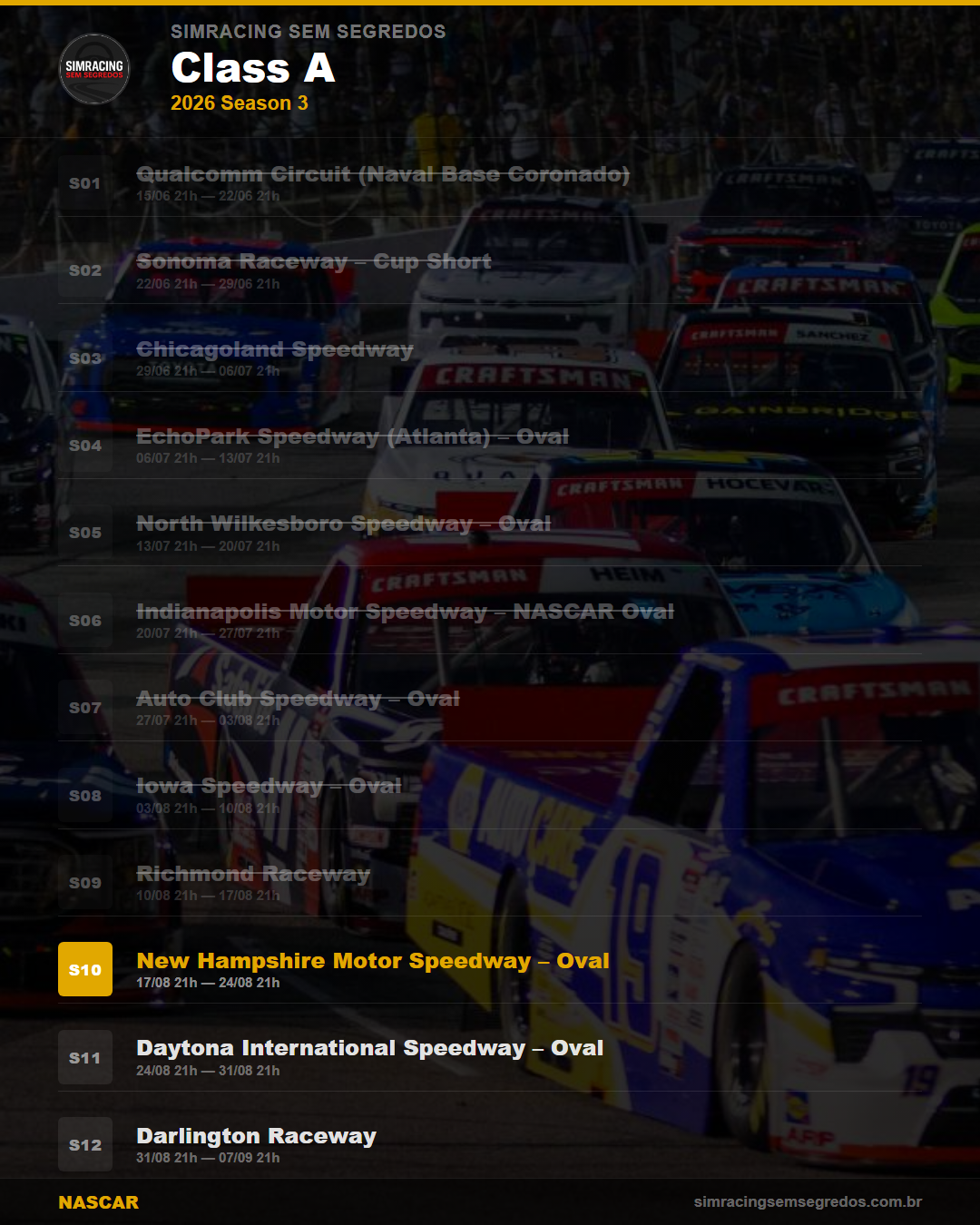 Calendario NASCAR — 2026 Season 3