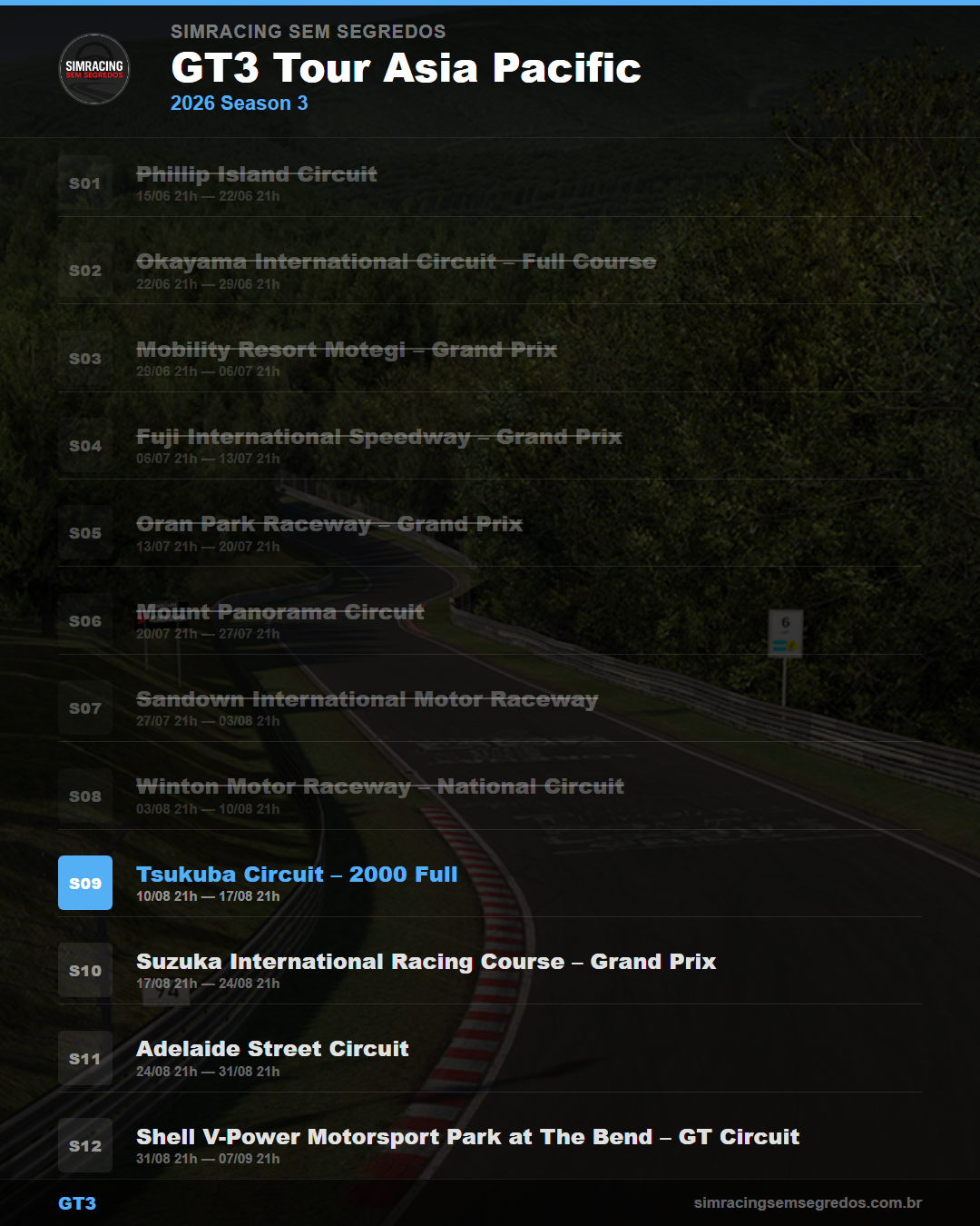 Calendario GT3 — 2026 Season 3