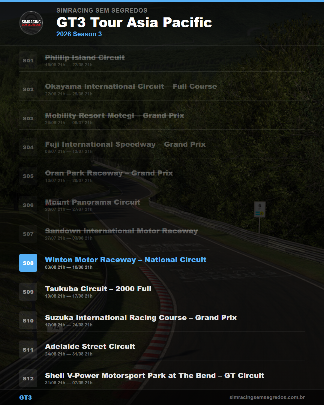 Calendario GT3 — 2026 Season 3