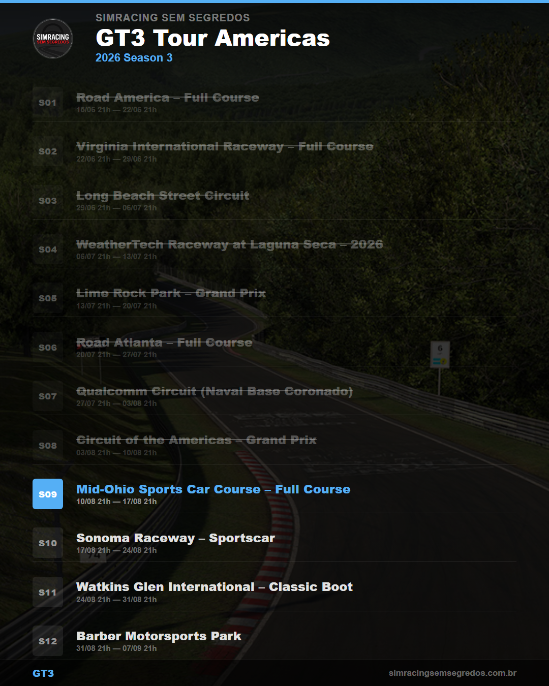 Calendario GT3 — 2026 Season 3