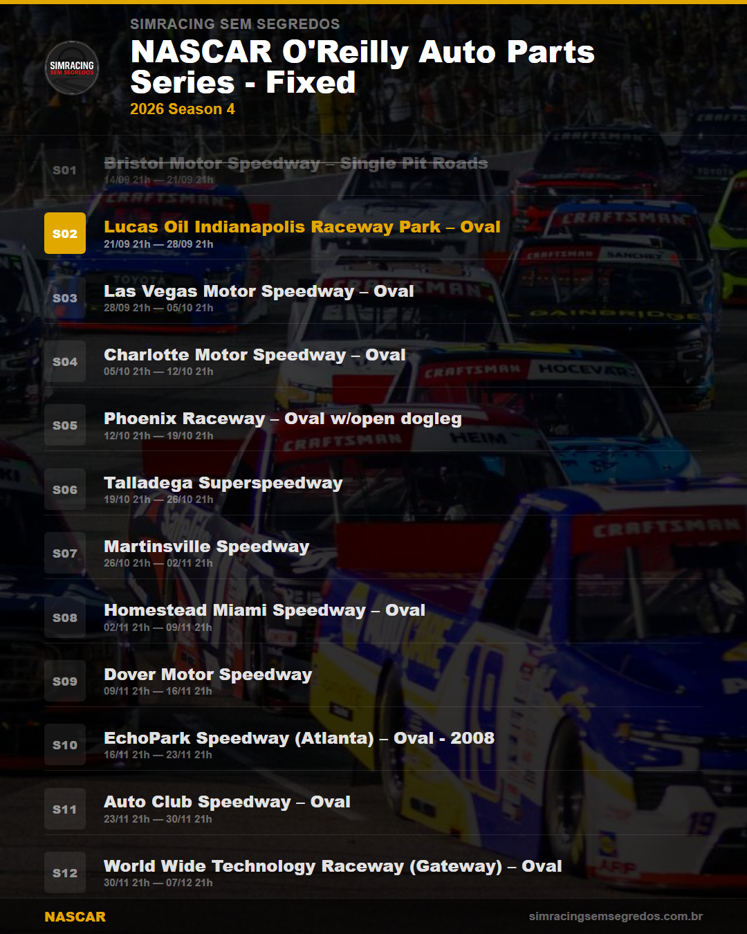 Calendario NASCAR — 2026 Season 4