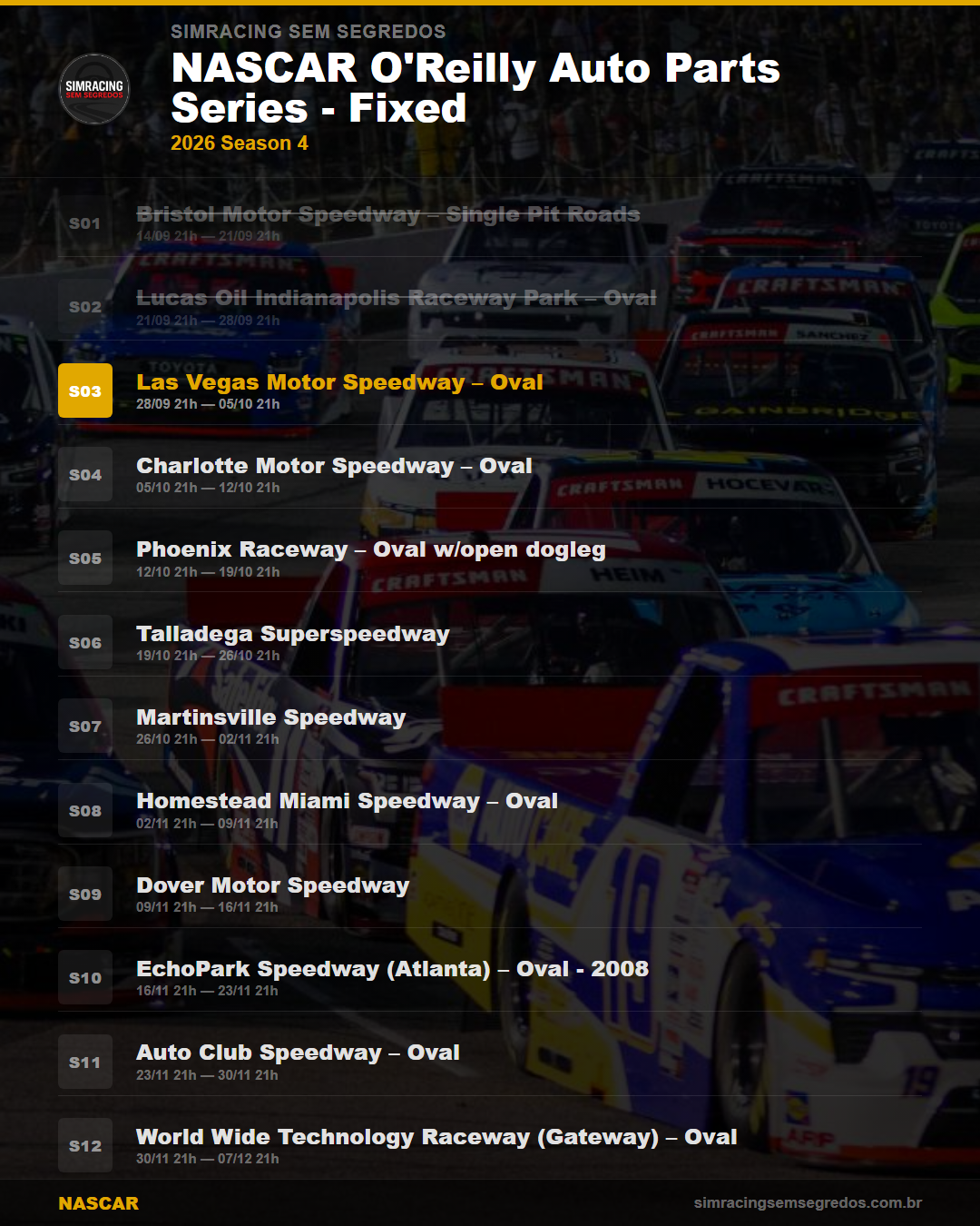 Calendario NASCAR — 2026 Season 4