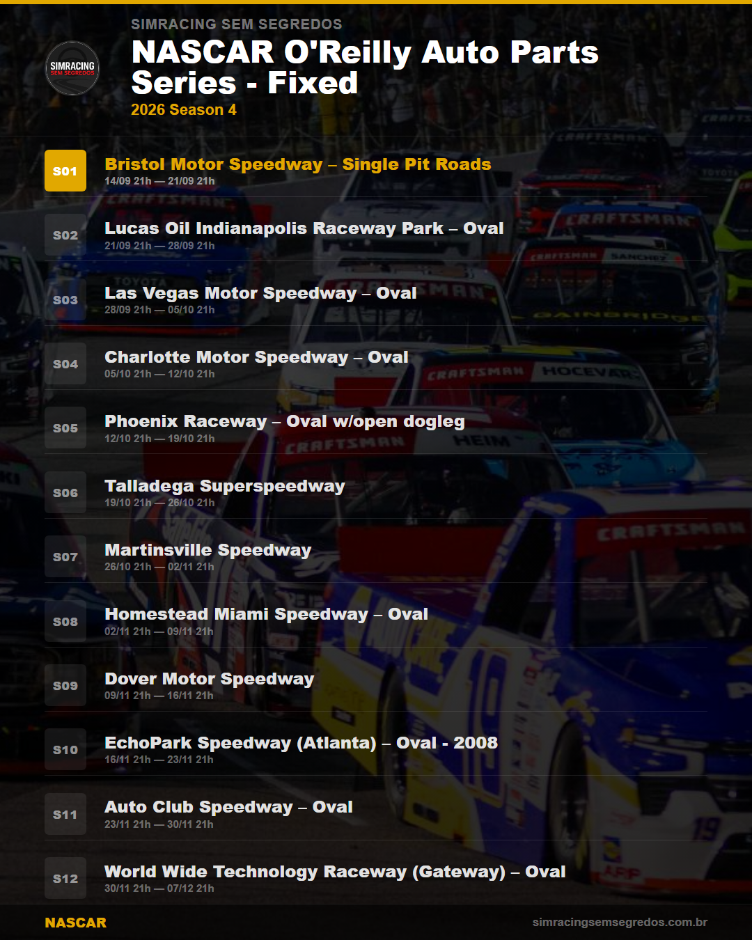 Calendario NASCAR — 2026 Season 4