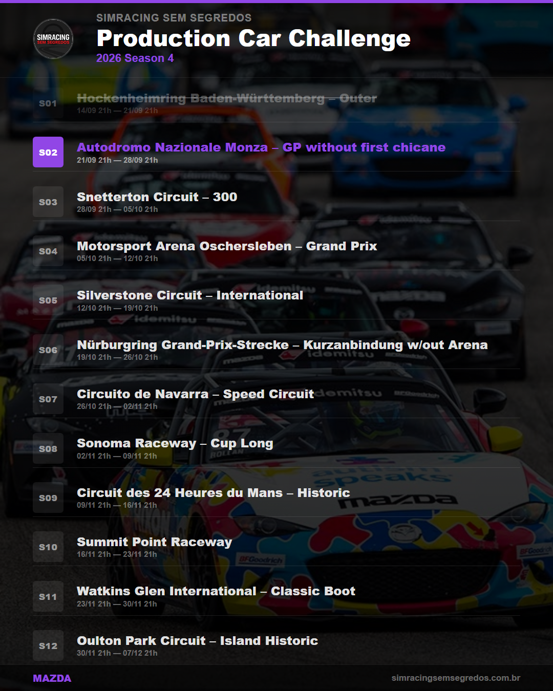 Calendario Mazda — 2026 Season 4