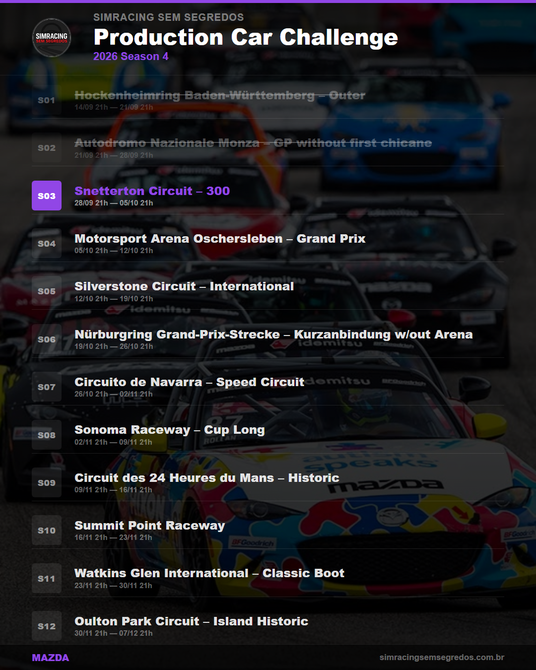 Calendario Mazda — 2026 Season 4