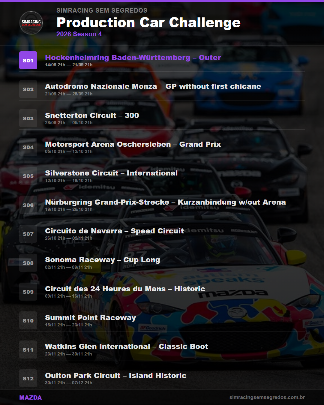 Calendario Mazda — 2026 Season 4