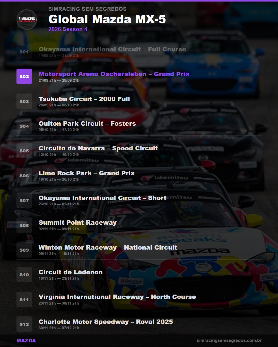 Calendario Mazda — 2026 Season 4