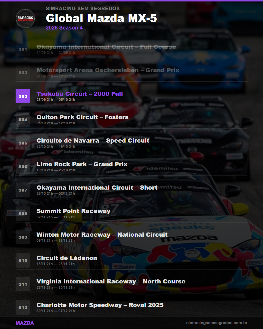 Calendario Mazda — 2026 Season 4
