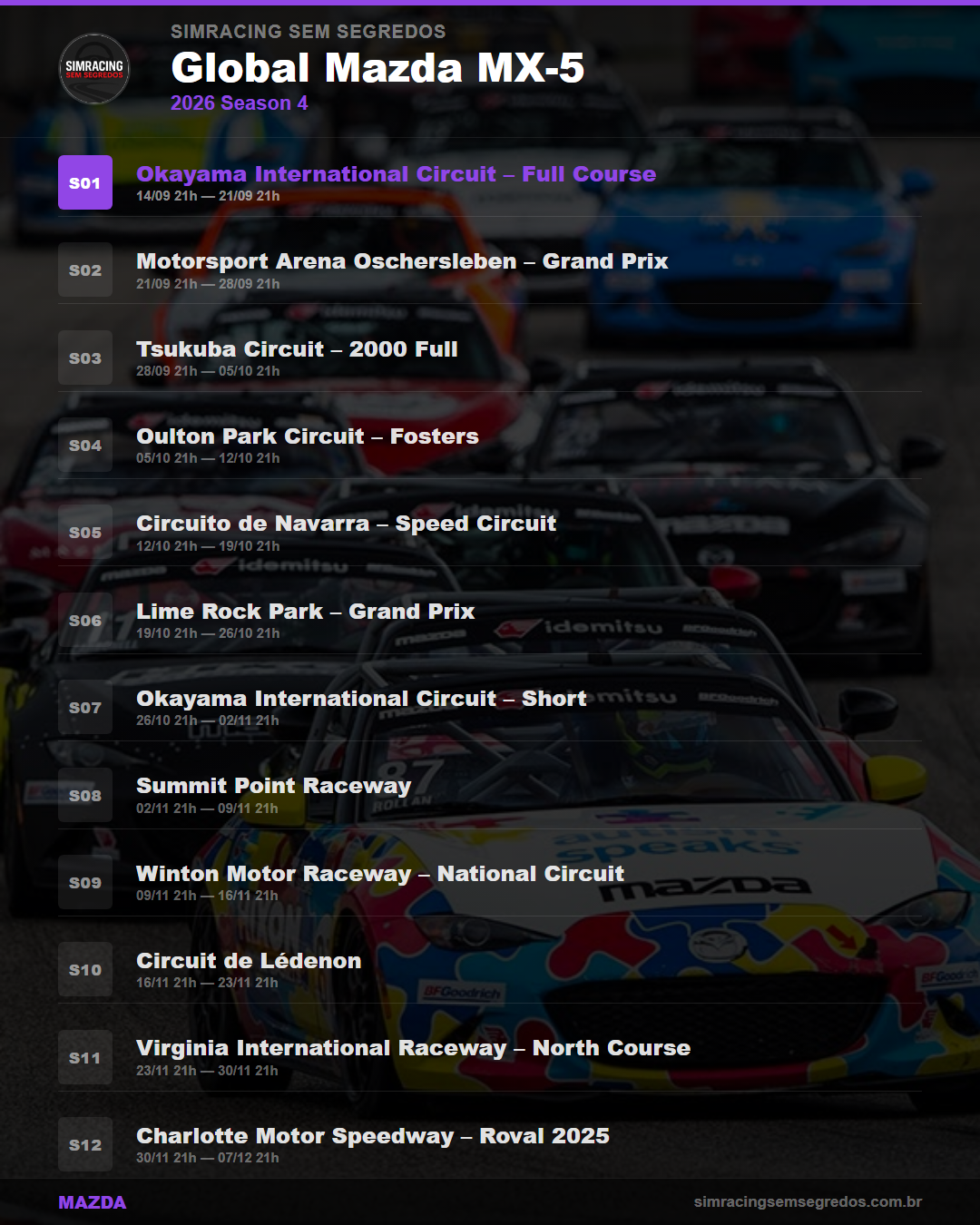 Calendario Mazda — 2026 Season 4