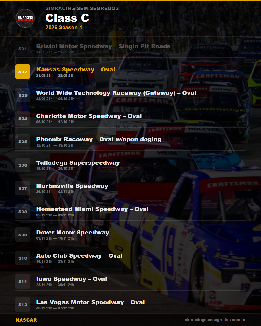 Calendario NASCAR — 2026 Season 4