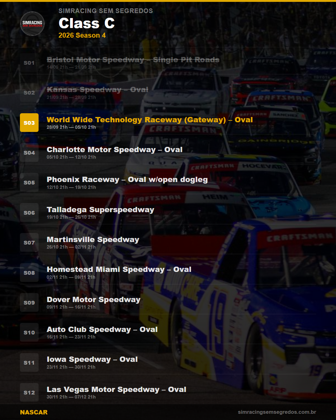 Calendario NASCAR — 2026 Season 4