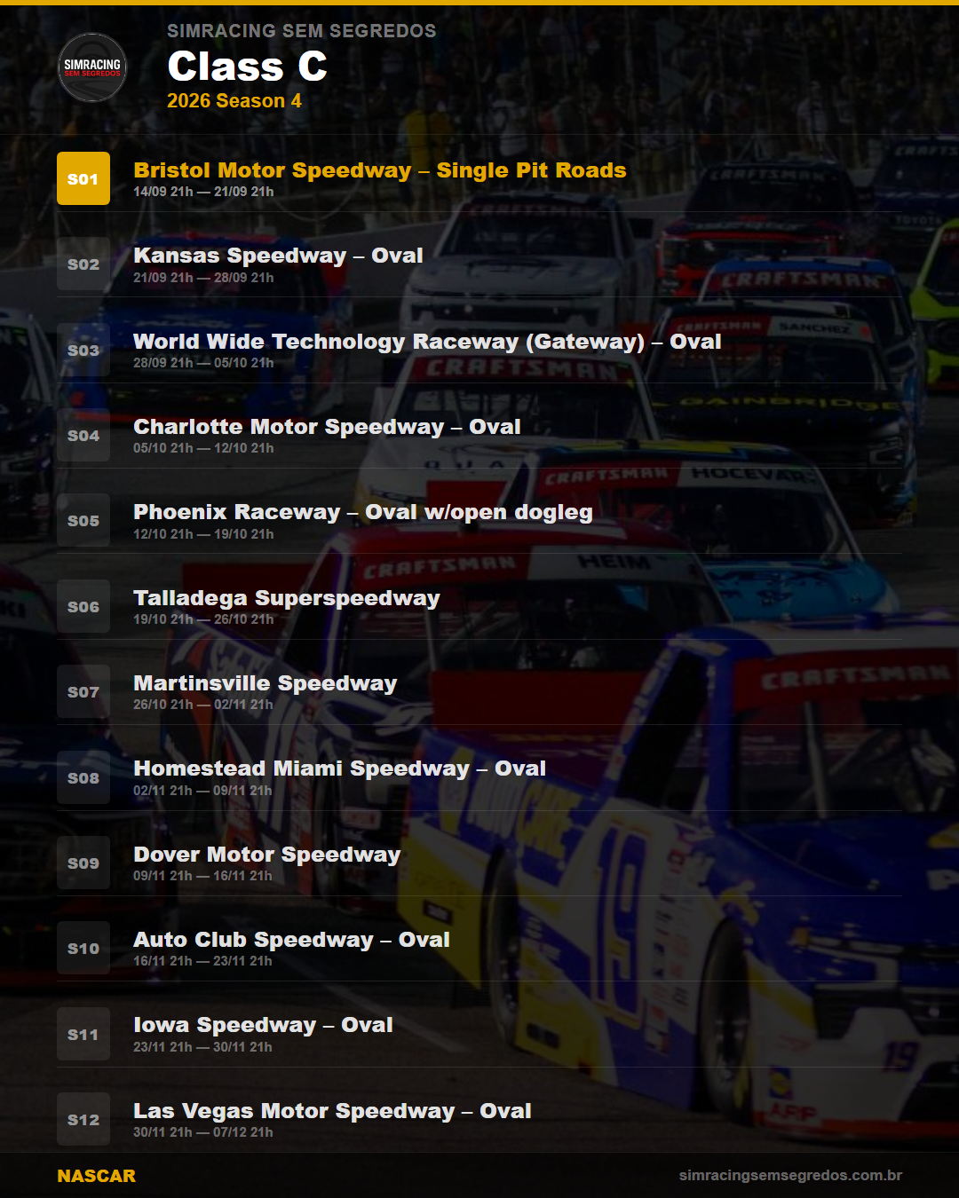 Calendario NASCAR — 2026 Season 4