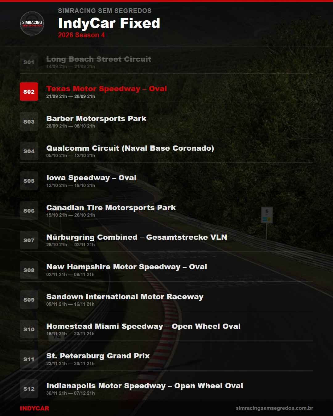 Calendario IndyCar — 2026 Season 4