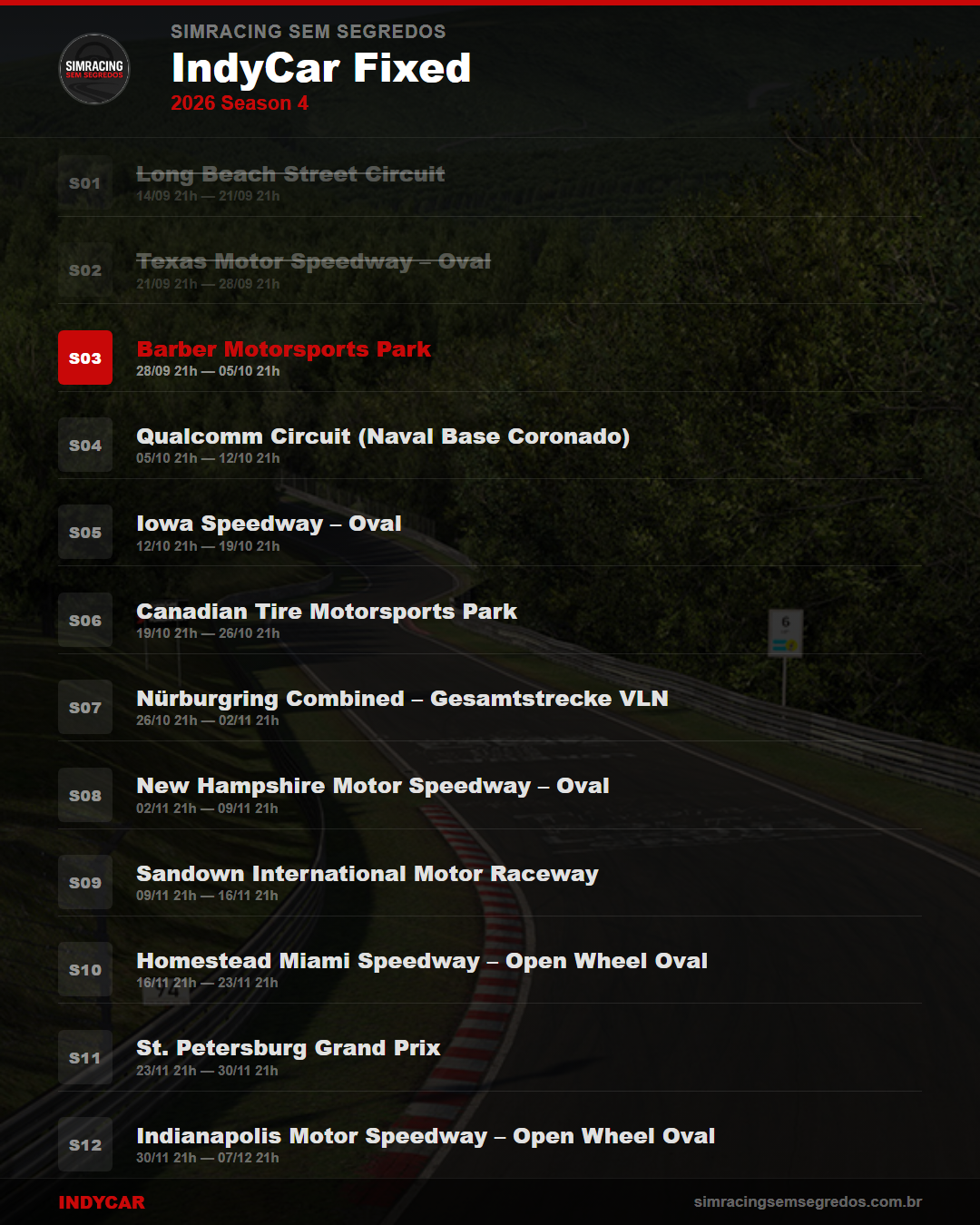 Calendario IndyCar — 2026 Season 4