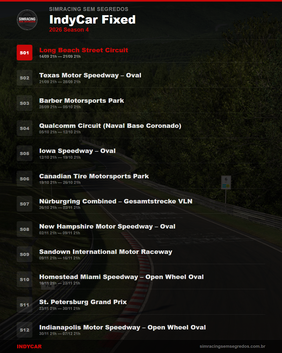 Calendario IndyCar — 2026 Season 4