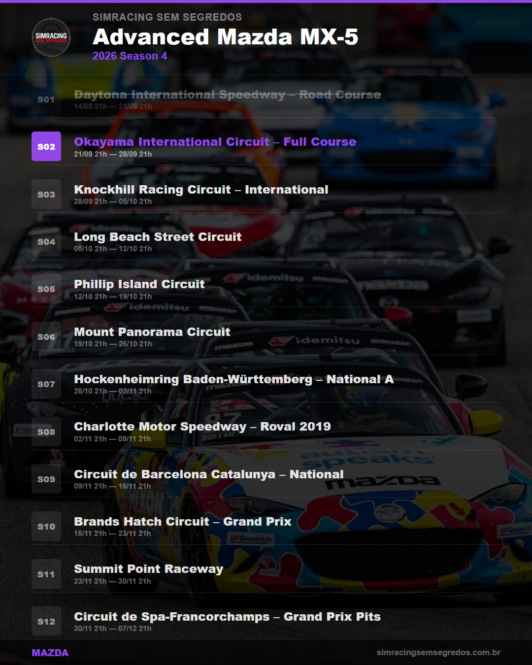 Calendario Mazda — 2026 Season 4