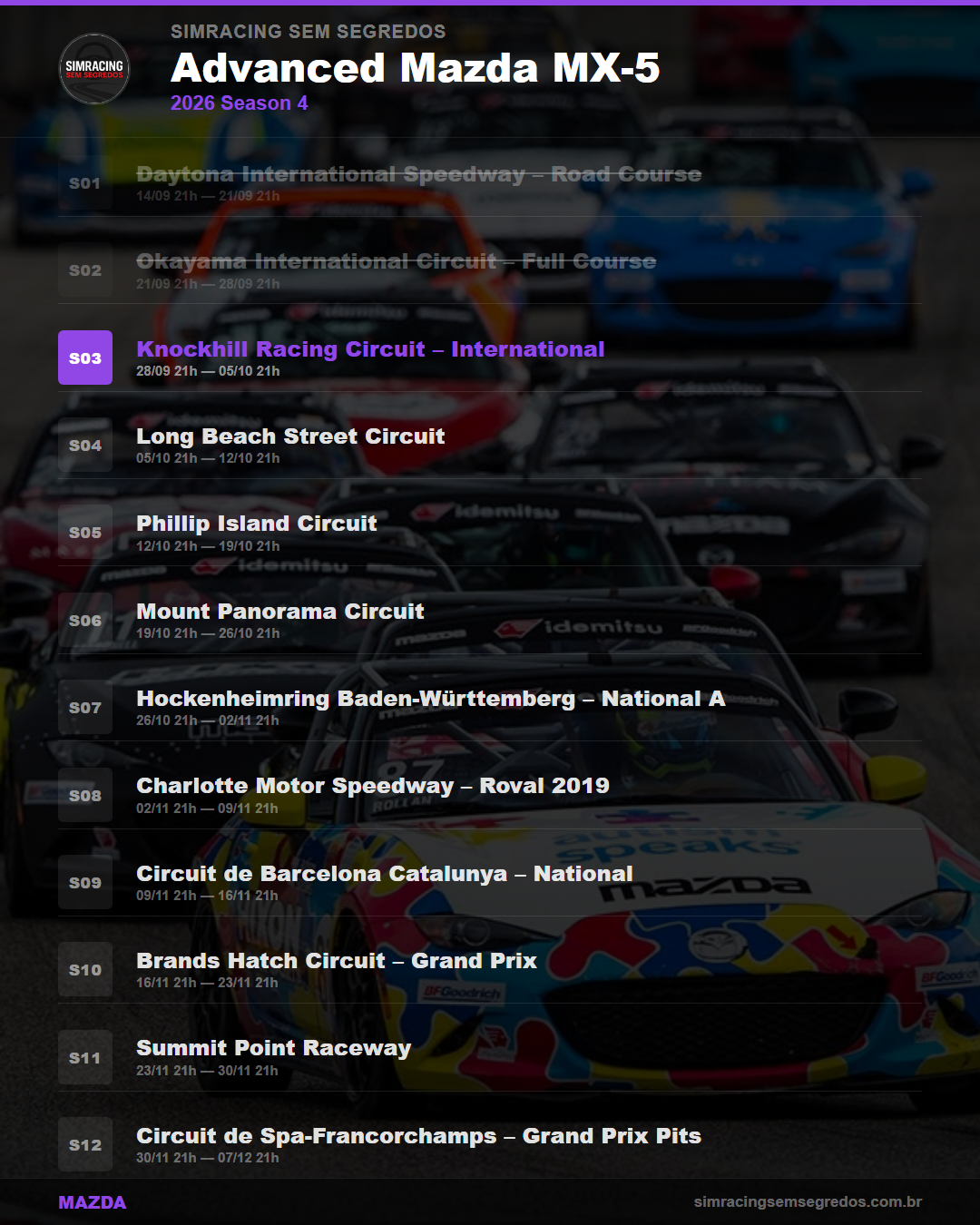 Calendario Mazda — 2026 Season 4