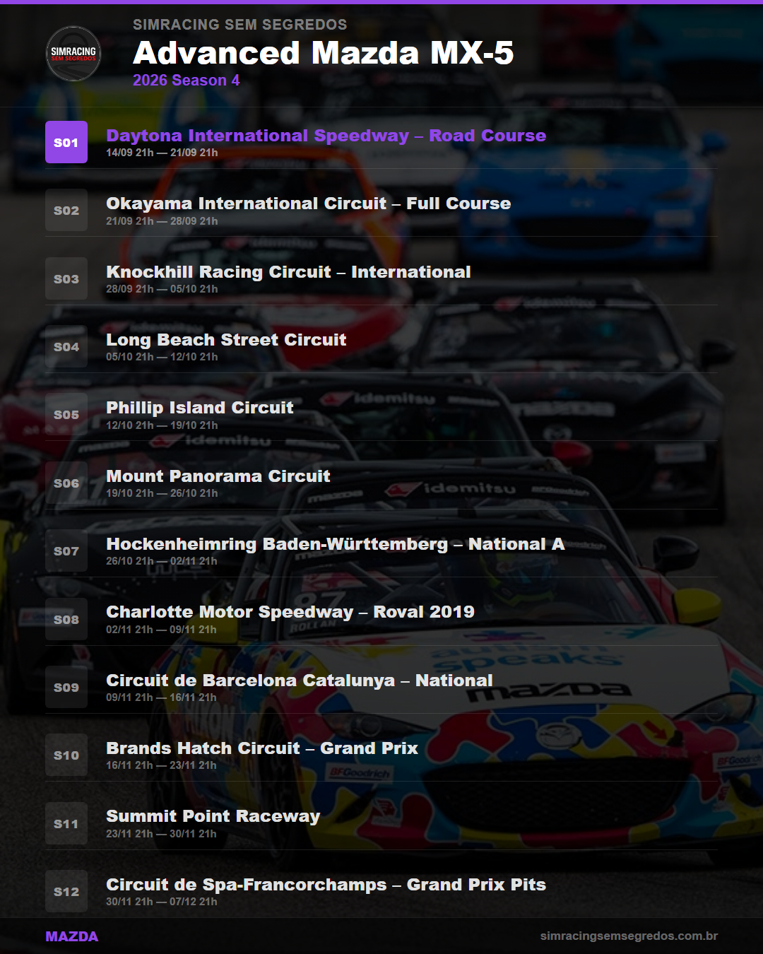 Calendario Mazda — 2026 Season 4