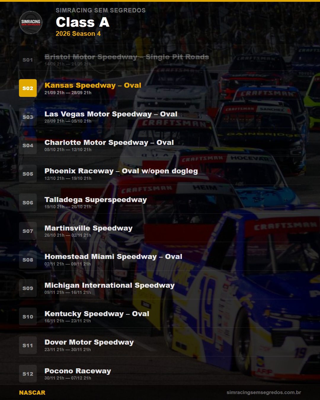 Calendario NASCAR — 2026 Season 4