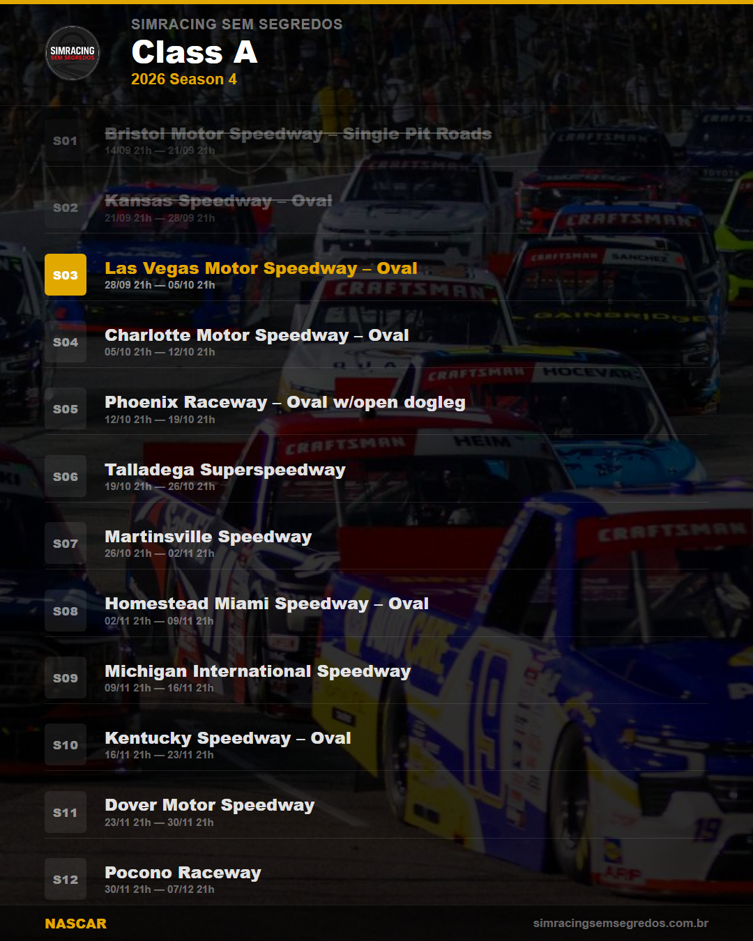 Calendario NASCAR — 2026 Season 4