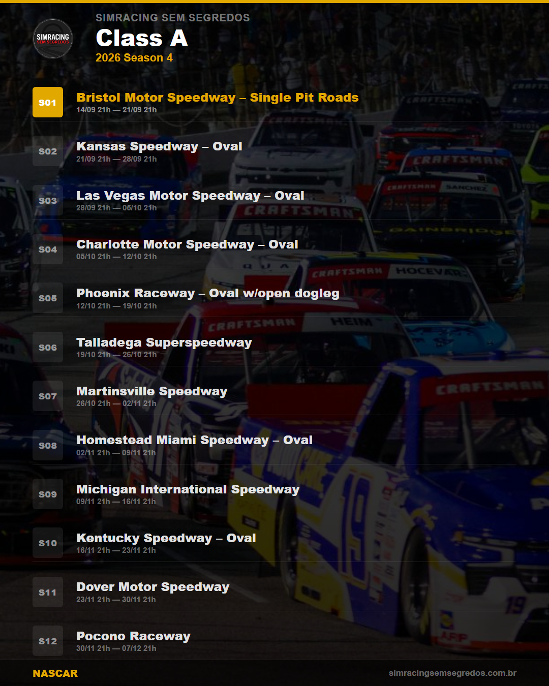 Calendario NASCAR — 2026 Season 4