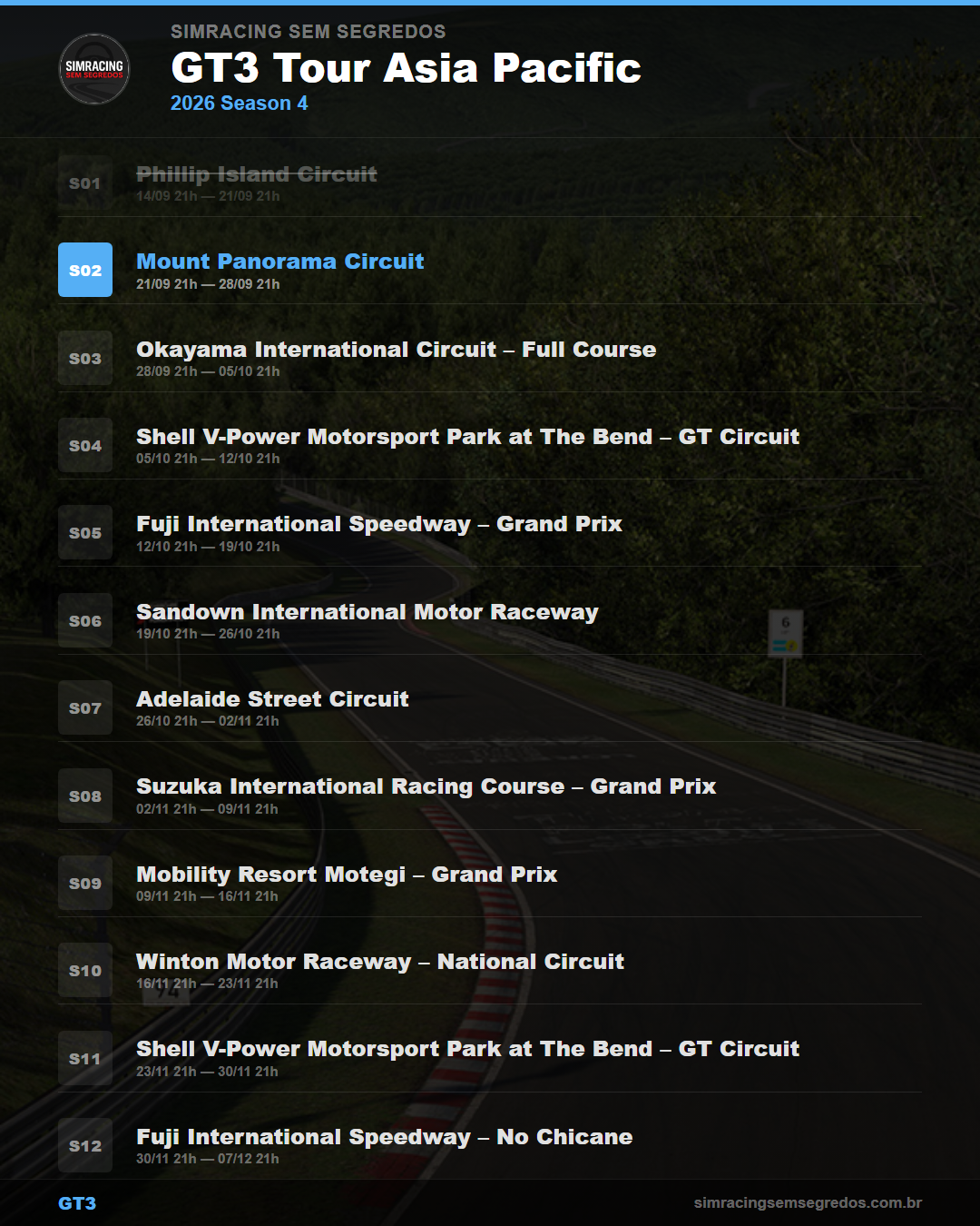 Calendario GT3 — 2026 Season 4