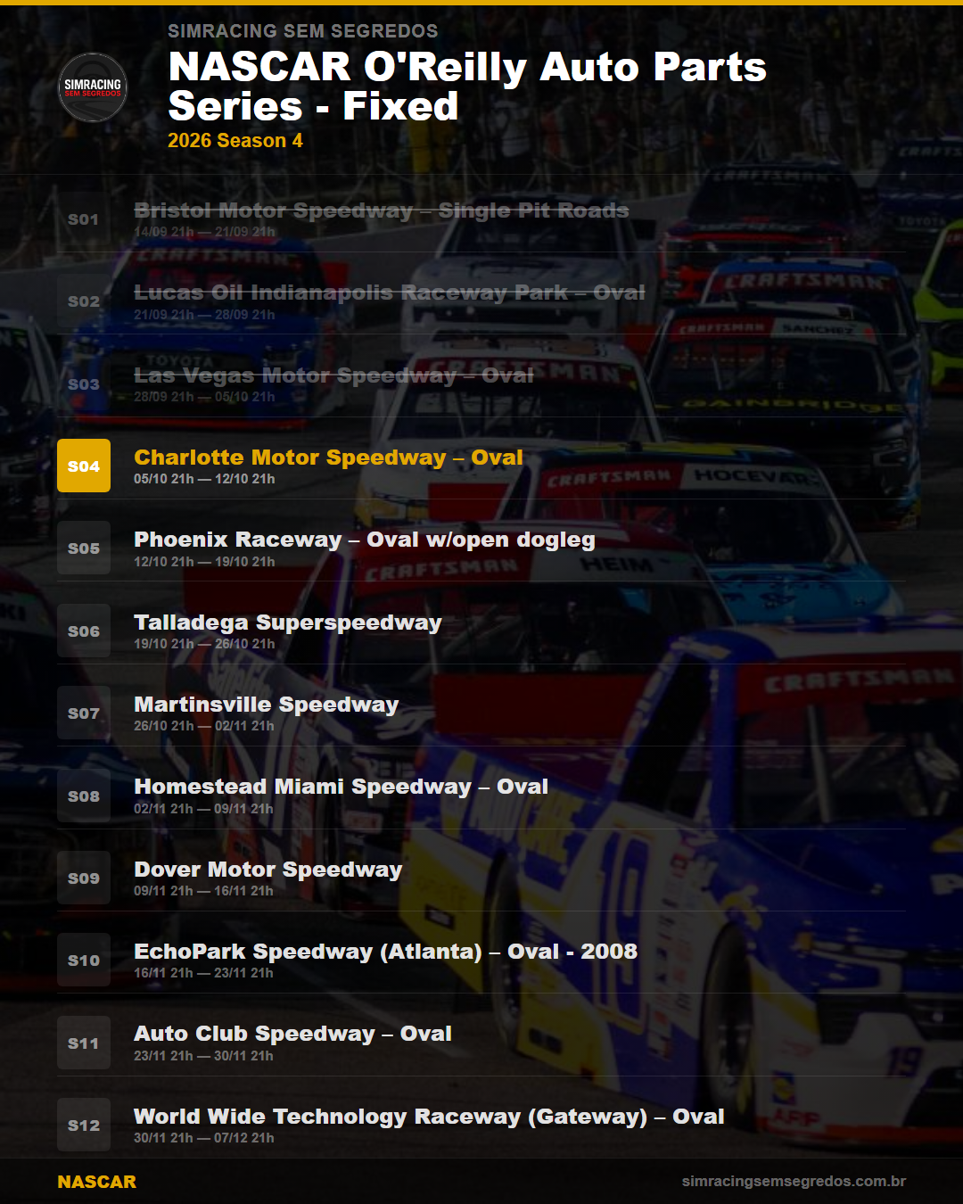Calendario NASCAR — 2026 Season 4