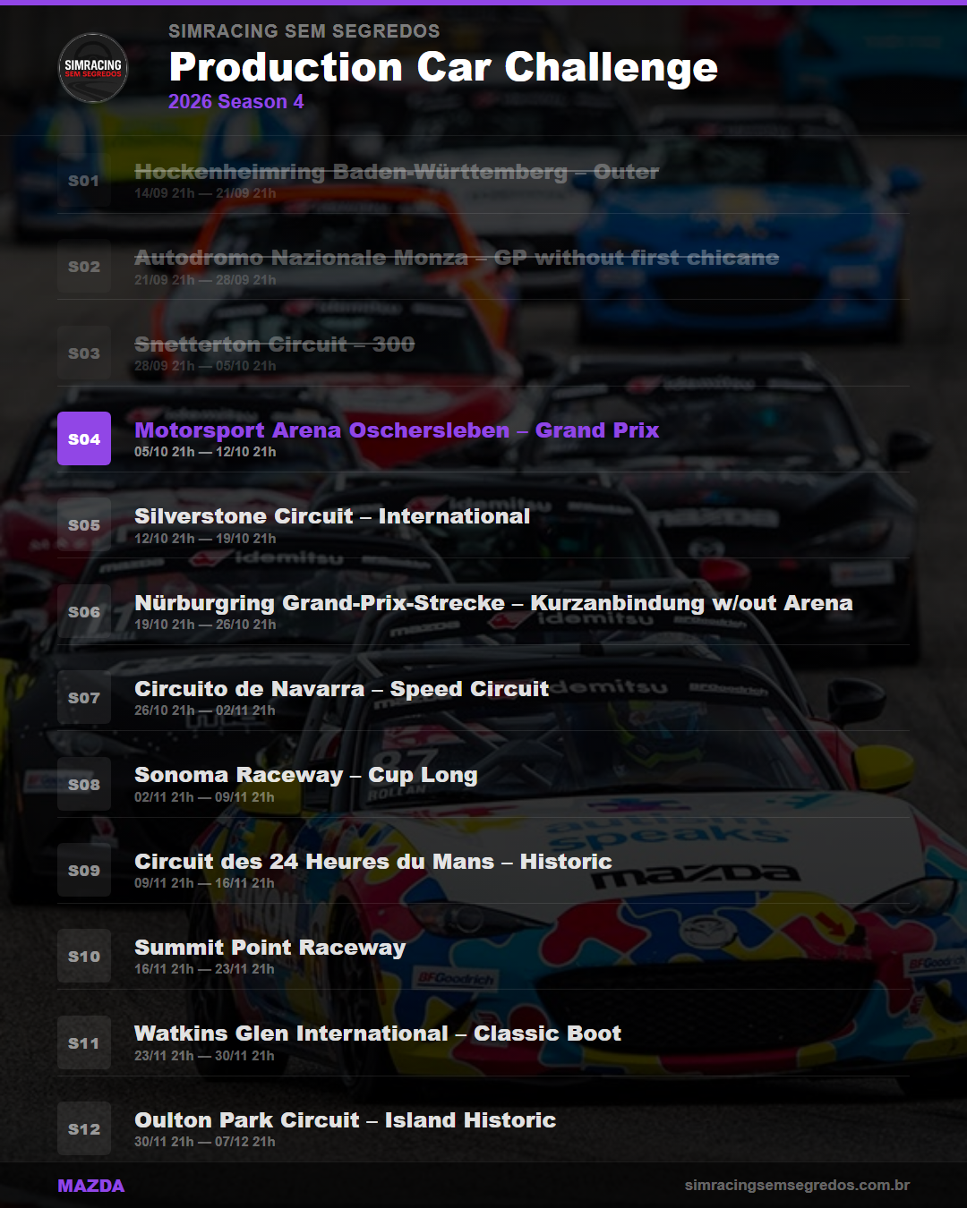Calendario Mazda — 2026 Season 4