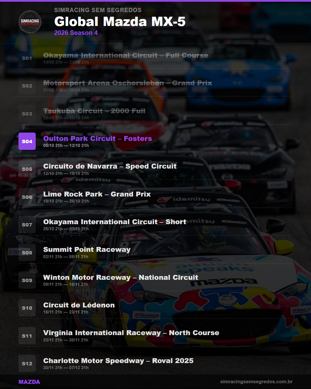 Calendario Mazda — 2026 Season 4