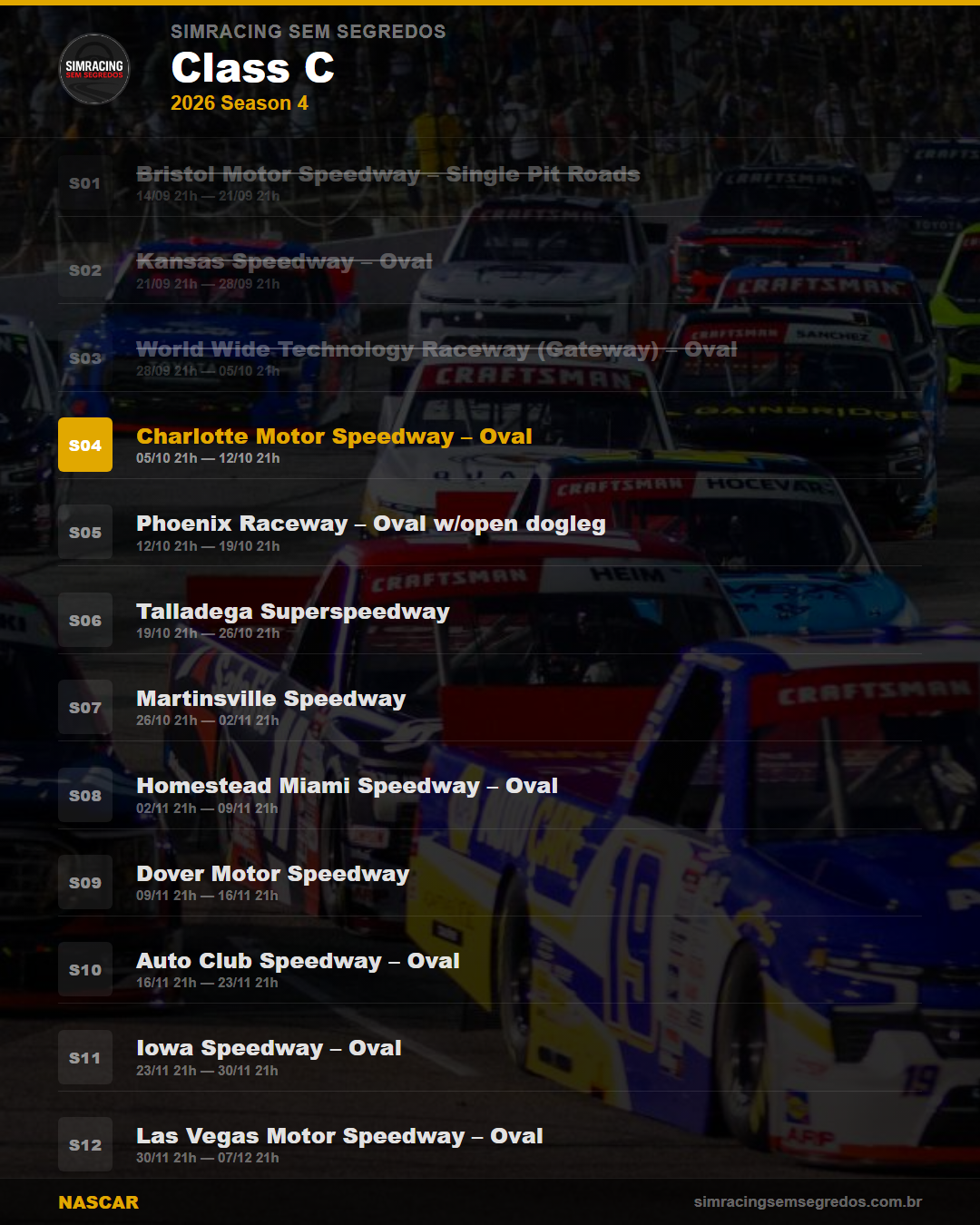 Calendario NASCAR — 2026 Season 4