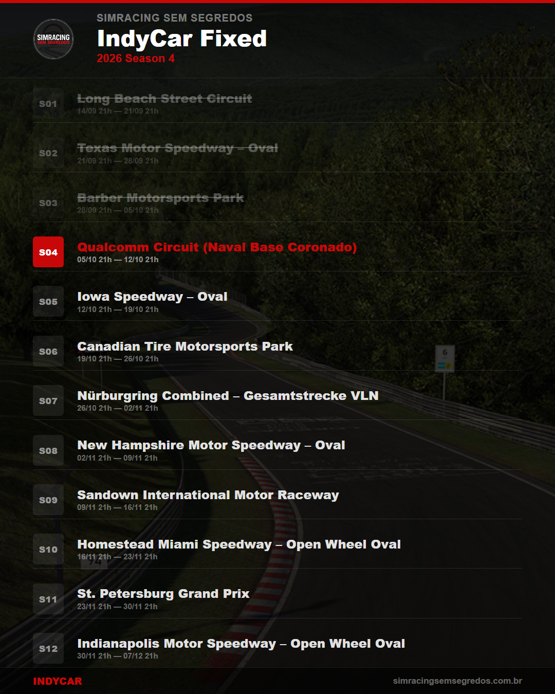 Calendario IndyCar — 2026 Season 4
