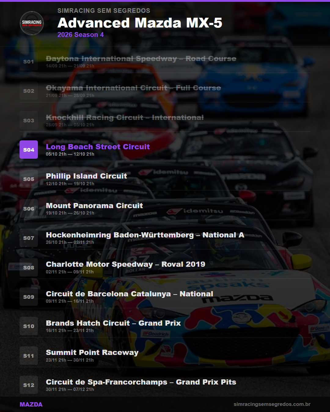 Calendario Mazda — 2026 Season 4