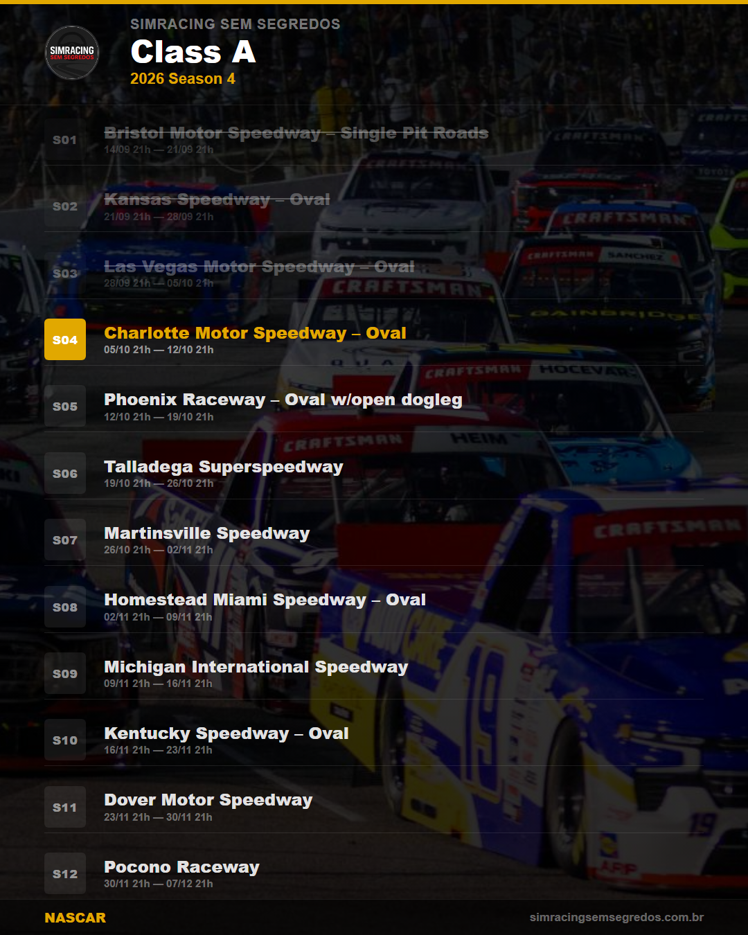 Calendario NASCAR — 2026 Season 4